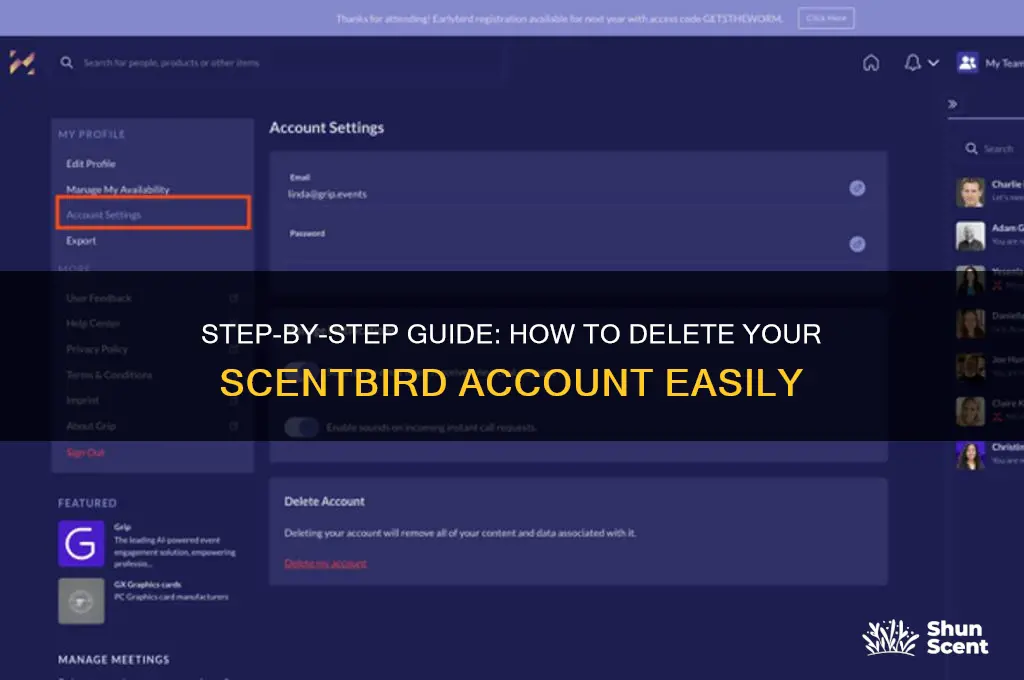 how to delete scent bird account