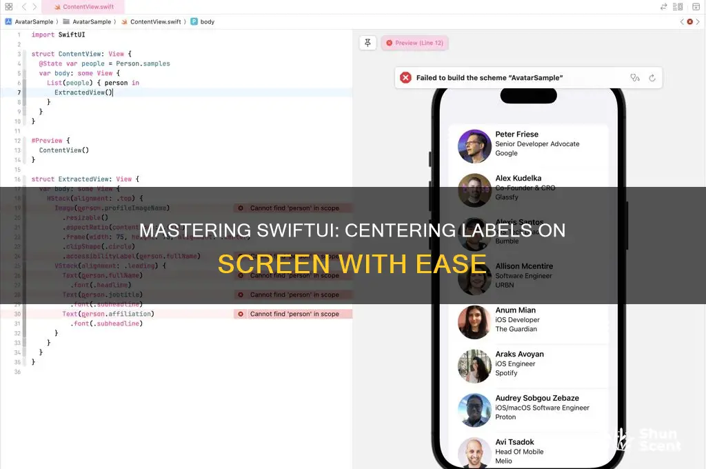 how to scenter label in screen swift