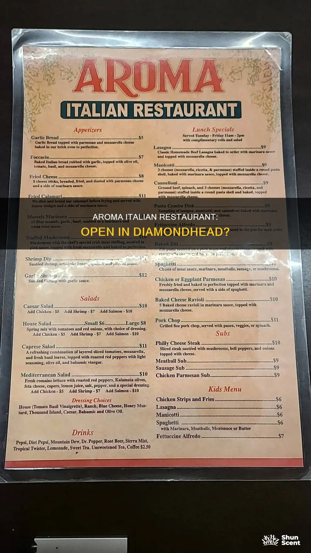 is aroma italian restaurant open in diamondhead