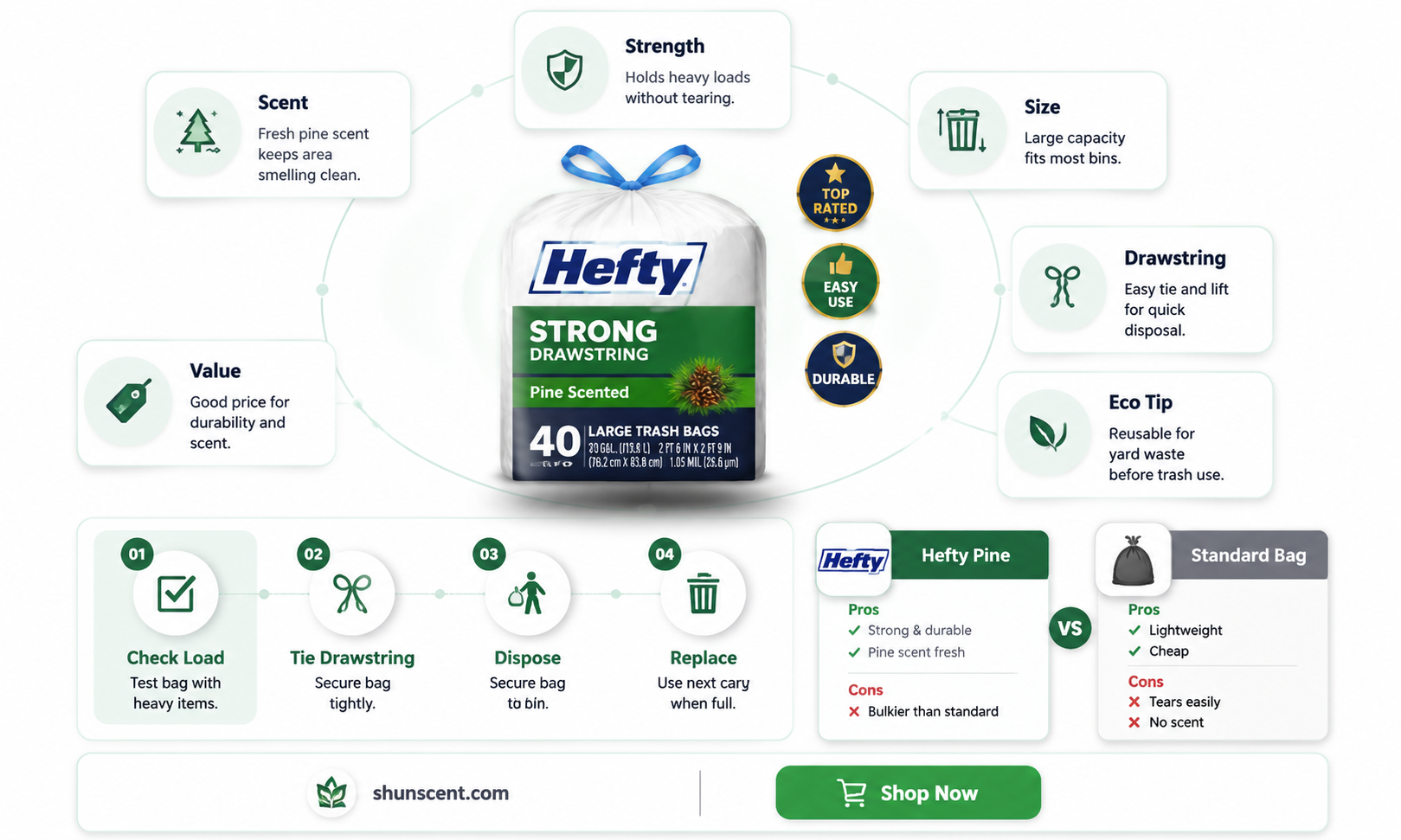 are hefty strong drawstring large trash bags pine scented