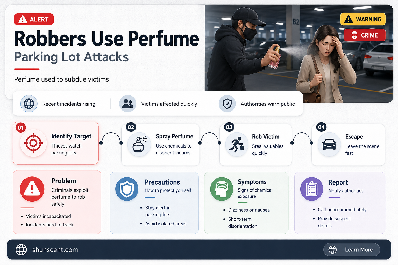are robbers subduing people in parking lots with perfume smelling