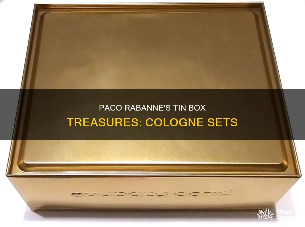 which paco rabanne cologne set comes in a tin container